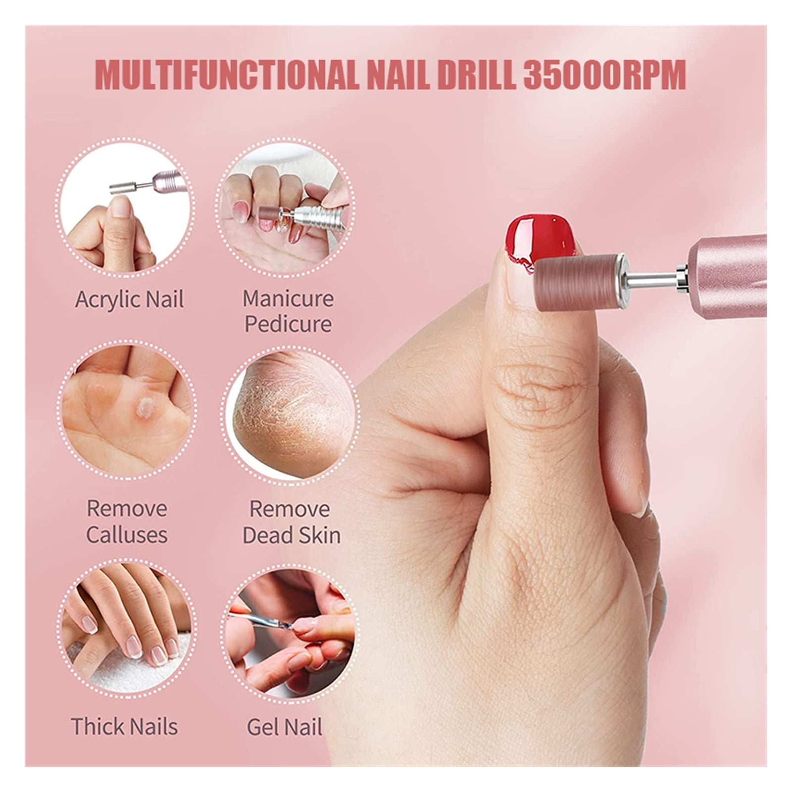 Nail Drill Machine 35000RPM Electric Manicure Machine Pedicure Manicure Drill Set Milling Cutters Set Nail File Equipment Tools ,Lightweight and Portable
