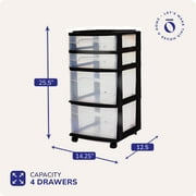 Open Box Homz Plastic Clear 4 Drawer Medium Home Storage Container Black Frame