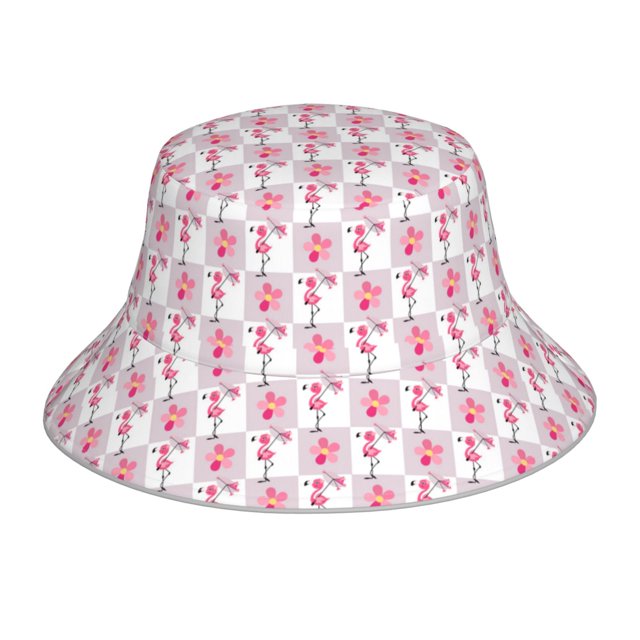 Fotbe Flamingo On Checkered Sombrero Tipo Pescador con Estampado – Sombrero de Sol de Algodón de Moda para Playa, Golf, Pesca