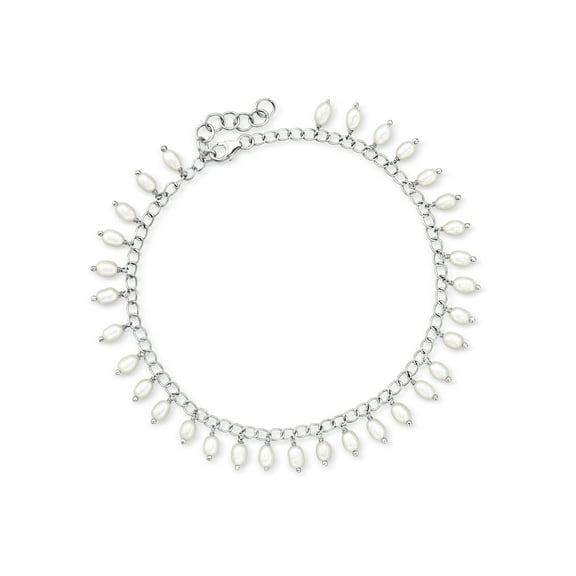 Ross-Simons 3.5-4mm Cultured Pearl Drop Anklet in Sterling Silver, Women's, Adult