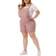 thumbnail image 4 of Overoles cortos de mezclilla para mujer de tallas grandes Agnes Orinda, con dobladillo enrollado y bolsillo, 3X, color rosa, 4 of 6