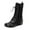 Black Flats Mid Calf Boots, variant on Fashionable Casual Mid-Calf Boots Round Toe Lace-Up Flat Lightweight Comfortable Winter Footwear for Women