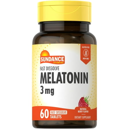 Melatonin 3mg Fast Dissolve | 60 Vegetarian Tablets | Natural Berry Flavor | Vegetarian, Non-GMO, and Gluten Free Supplement | By Sundance
