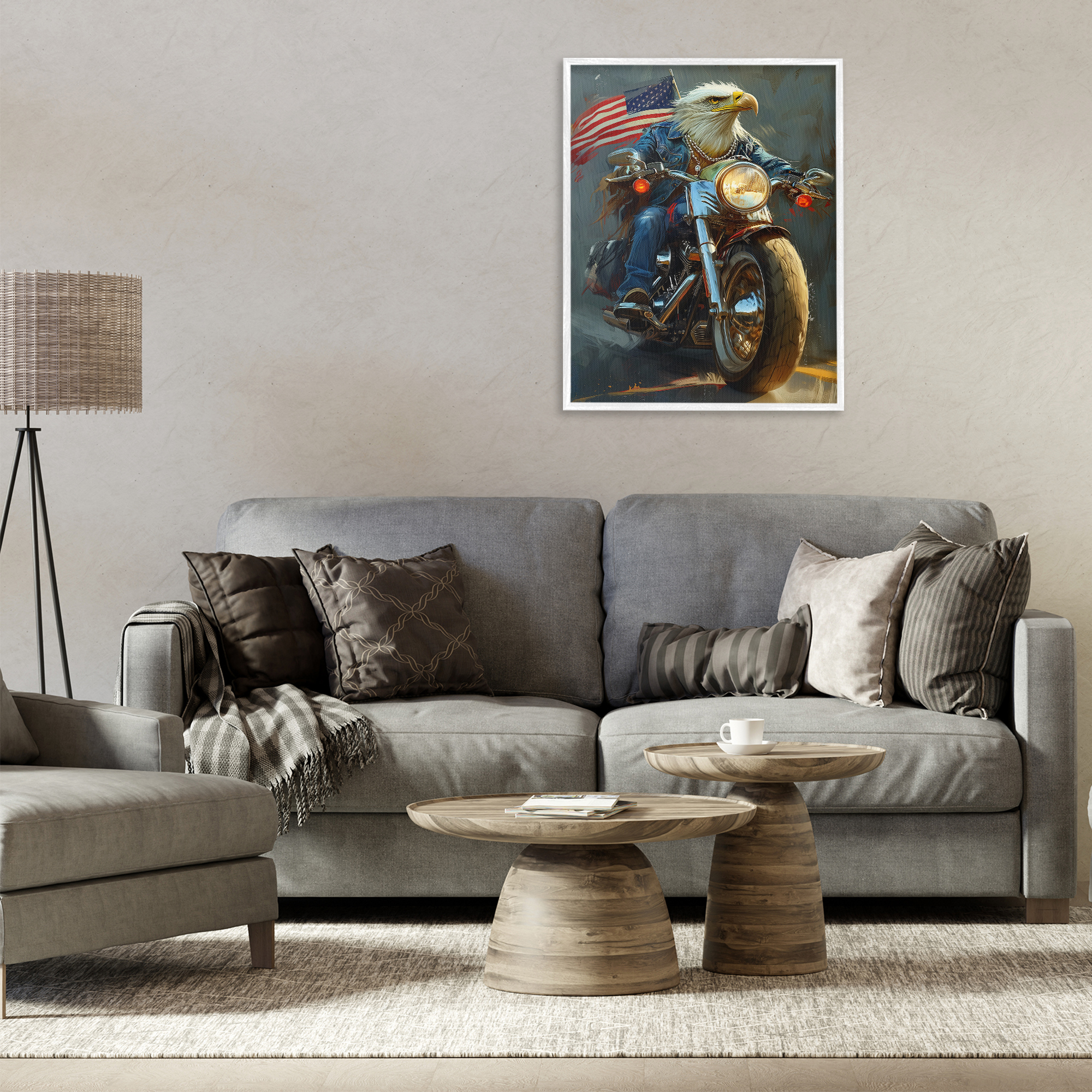 Stupell Industries Patriotic Eagle Motorcycle Transportation Painting White Framed Art Print Wall Art, 24 x 30