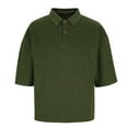 thumbnail image 5 of Wyobmus Mens Button Up Shirt Solid Color Loose Casual Knitted Elbow-Length Sleeve Turndown Collar T-Shirt Top Green, 5 of 6