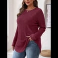 thumbnail image 4 of Camisas de Larga para Mujer, Blusas Tipo Túnica para Mujer, Suéteres Básicos Holgados y Elegantes con Cuello Redondo para Mujer. Rojo M, 4 of 7