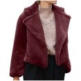 thumbnail image 2 of Juebong Women's Faux Fur Coat Fluffy Faux Fur Jacket Winter Furry Open Front Lapel Shaggy Parka Coats 2025 Cropped Warm Outerwear Wine,XXXL, 2 of 6
