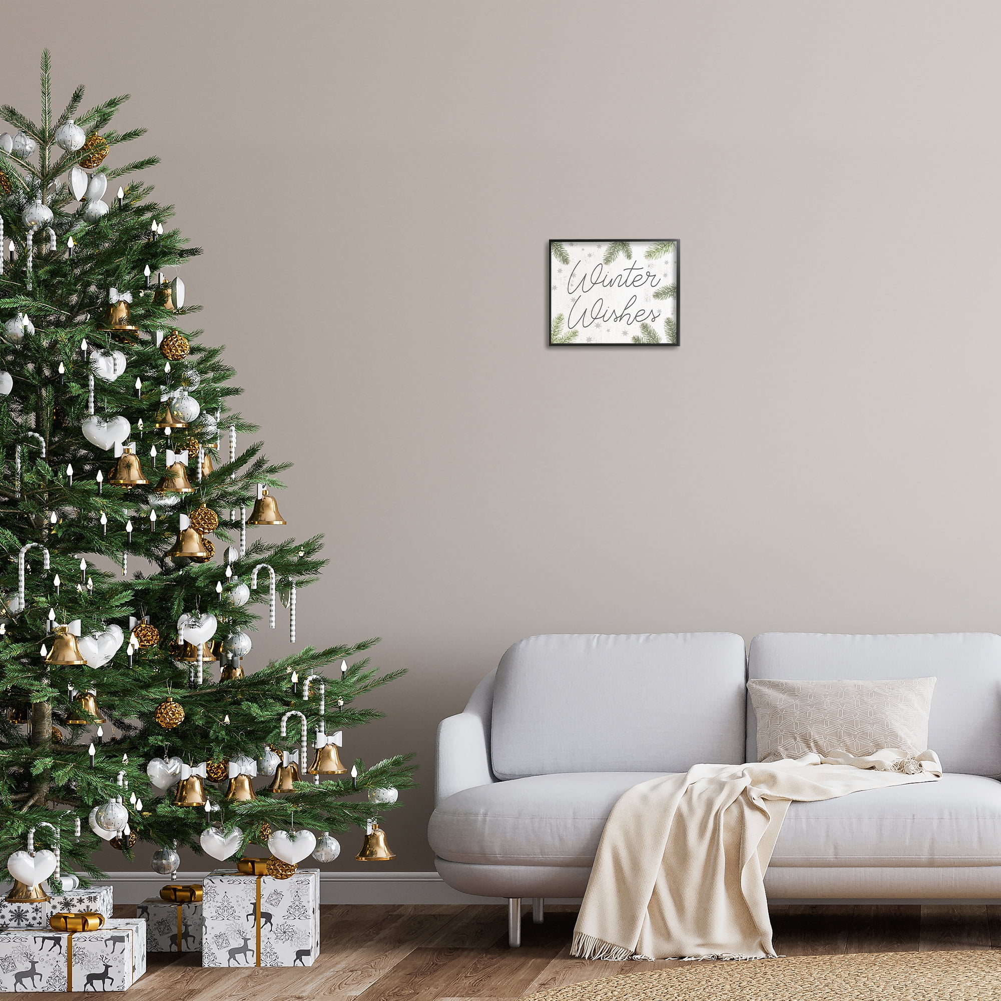 Stupell Industries Winter Wishes with Sprigs Holiday Painting Black Framed Art Prints Wall Art, 14 x 11