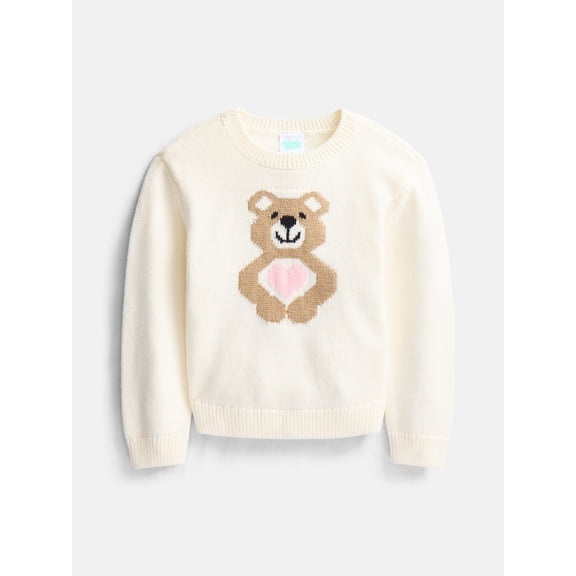 Wonder Nation Toddler Girls Cotton Graphic Sweater with Long Sleeves, Sizes 18M-5T
