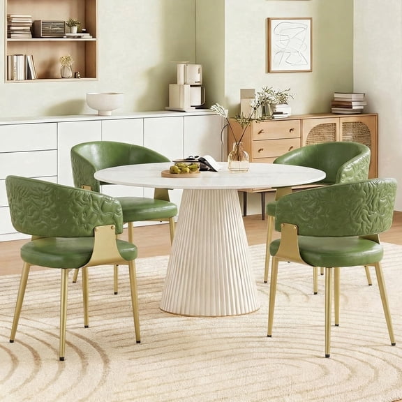 2-Pack Mid Century Modern Faux Leather Dining Chairs with Curved Open Back, Upholstered Kitchen & Dining Room Chairs, Barrel Back Accent Chairs with Metal Legs, Green