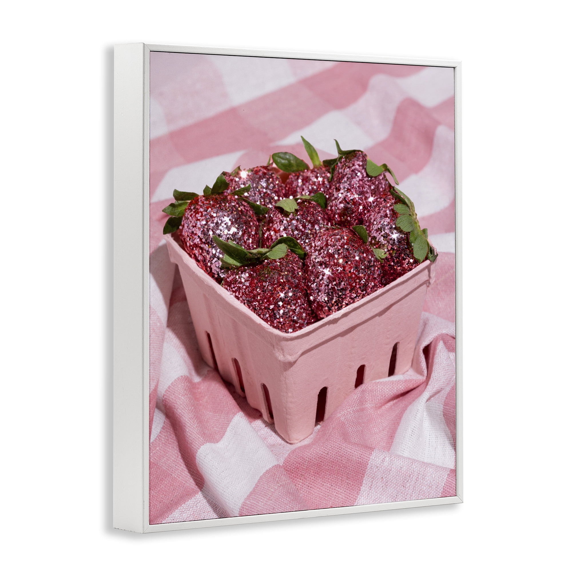 Stupell Industries Glam Glimmer Strawberries White Framed Giclee Art, design by LISH Creative