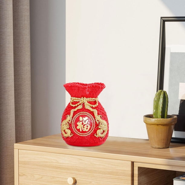 Estatua decorativa de jarrón con bolsa de bendición Feng Shui de Año Nuevo Chino ligera Rojo Macarena Cesta china