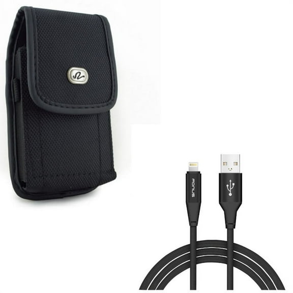 Case Belt Clip w 6ft USB Cable for iPhone XR - Rugged Holster Canvas Cover Pouch, Charger Cord Power Wire Braided Long Compatible With iPhone XR