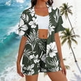 thumbnail image 5 of 2 Piece Outfits for Women Summer Trendy Floral Printed Short Sleeve Cardigan Shirt & Shorts Hawaiian Beach Sets (M, Army Green), 5 of 7
