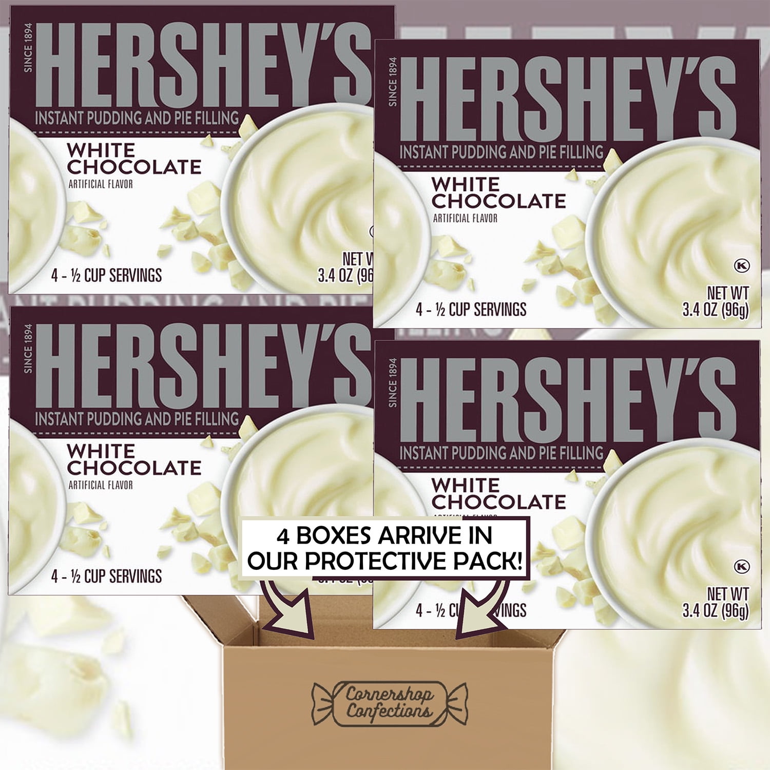 Hershey s White Chocolate Instant Pudding and Pie Filling 4 Box Bundle Pack Great Summer Dessert Eat Alone or Use To Make Deserts in Cornershop Confections Pack Walmart