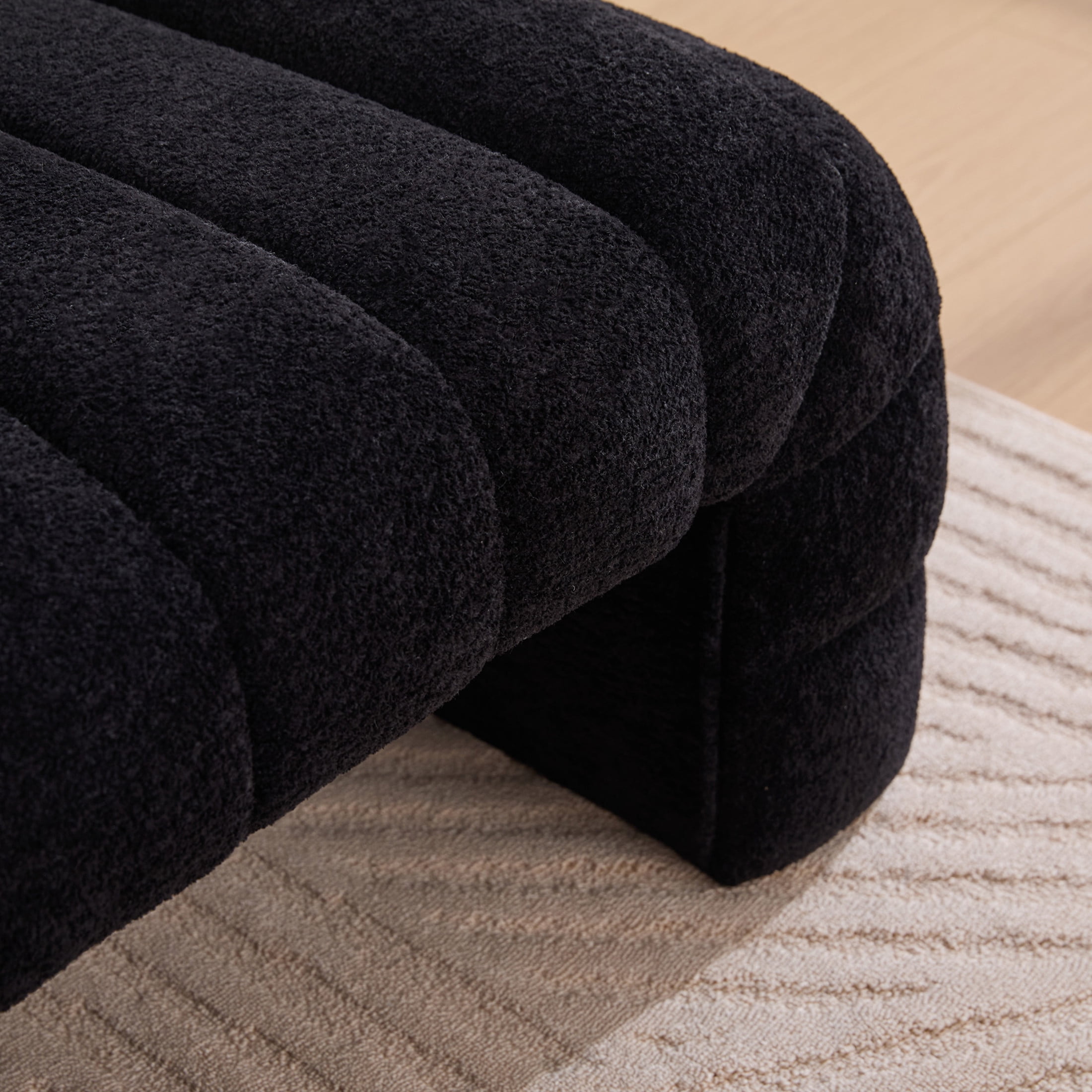 Noble House Arshore 69.7" Chenille Armless Bed Bench, Channel Tufted Daybed Chaise for Bedroom & Living Room, Black