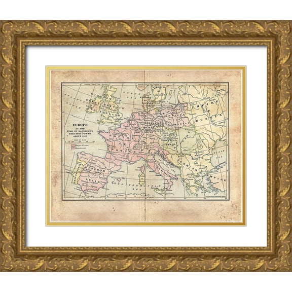 Murdock, Ramona 32x26 Gold Ornate Wood Framed with Double Matting Museum Art Print Titled - Vintage Napoleon Empire Map