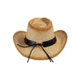 thumbnail image 3 of Top Headwear Outback Tea Stained Raffia Straw Hat with Longhorn Western Cowboy, 3 of 4