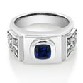 thumbnail image 2 of Gem Stone King 2.58 Ct Cushion Blue Created Sapphire White Topaz 925 Silver Men's Ring (Size 10), 2 of 4