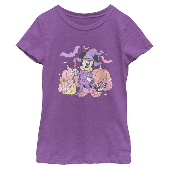 Girls Minnie Mouse Halloween Witch Costume Bow Pumpkins T Shirt