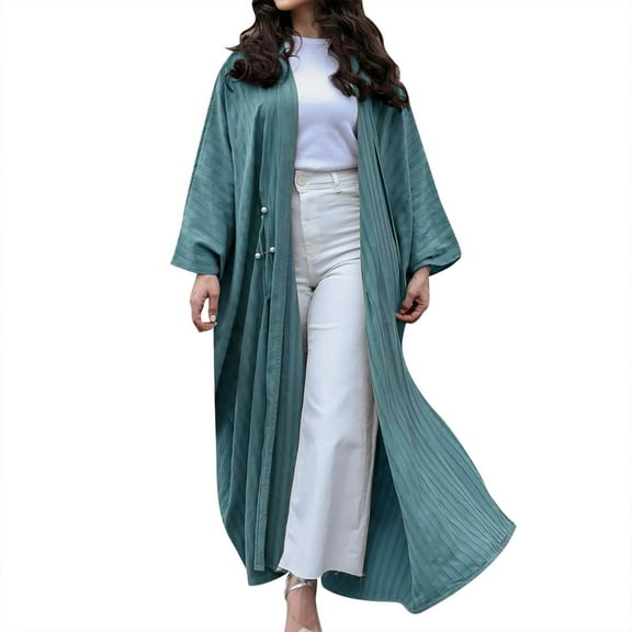 Abaya Dress for Modern Women's Fashion Turkish Style Long Sleeve Loose Fit Cardigan Robe Abaya for Casual Wear
