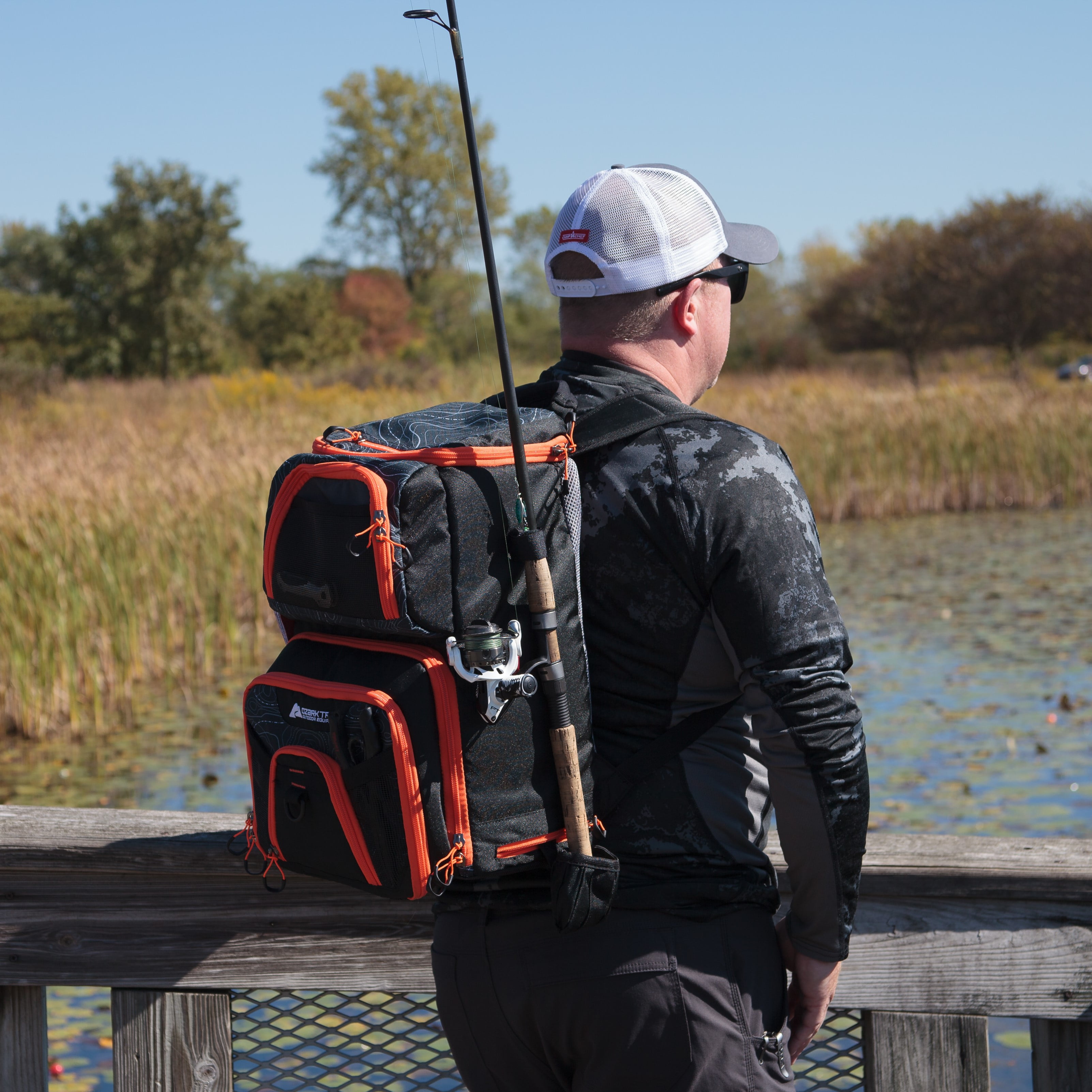 Ozark Trail Elite Fishing Tackle Box Backpack with Bait Cooler, Black,  Polyester 