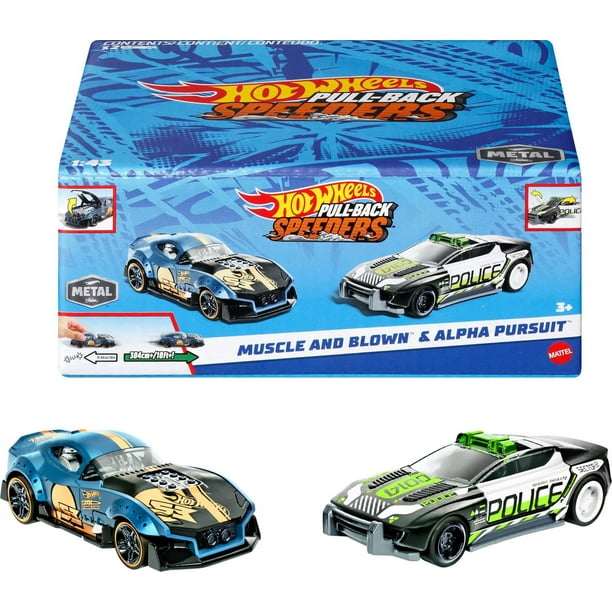 Hot Wheels Pull-Back Speeders 2 Toy Cars in 1:43 Scale, Pull Cars