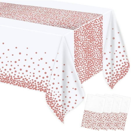 

Plastic Disposable Tablecloths 4 Pack Rose Gold Dot Confetti Rectangular Table Cloths for Parties Picnic Christmas Birthday Baby Shower Decorations 54 x 108