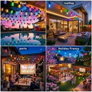 200FT Smart RGB+IC Patio Lights with Shatterproof LED Bulbs ,Outside Light Dimmable Patio for Decor DIY IP67 Waterproof ,Courtyard, garden,Holiday,LED lights more Scene Modes