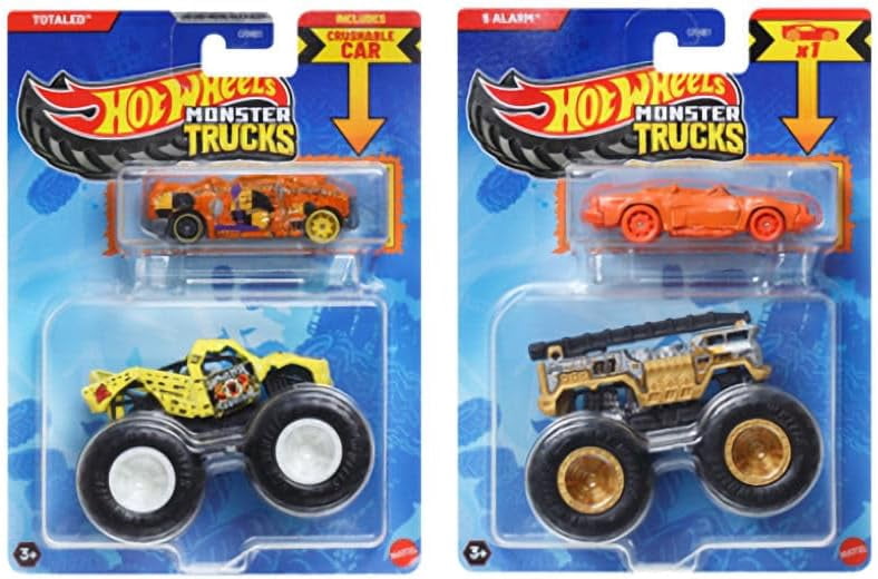Hot Wheels Monster Trucks with Crushable Car, Race, Smash, Crash and Go Big, Bundle of 8 GRH81-999Q