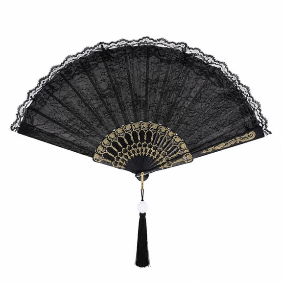 Black Lace Handheld Fan, Folding Hand Fan with Tassel, Lightweight Portable Handheld Fan for Summer, Wedding, Elegant Handheld Fan, Festival Decorative Fan, Portable Fan for Dancing Party
