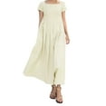 thumbnail image 1 of TSADFHJI Jupes pour Femmes Longueur Courte Hiver Robe d'Été Décontractée Unie Manches Courtes Ample Coton Lin S Kaki, 1 of 5