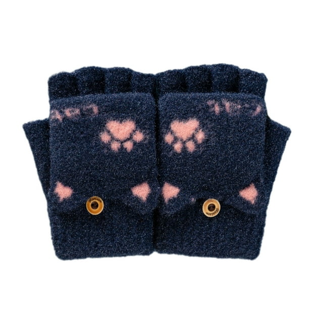 Guantes convertibles con parte superior abatible de dibujos animados para niños pequeños, guantes de lana de invierno sin dedos con funda para manoplas para niñas y niños 815