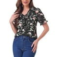 thumbnail image 1 of Blusa de mujer con volantes florales, escote en V y mangas cortas abullonadas INSPIRE CHIC, 1 of 5
