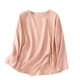 thumbnail image 2 of thefmos Women's Fall Winter Round Neck Long Sleeve Flowy Tops Casual Loose Fit Solid Basic Pullover Blouses Cute Trendy Tunic Shirts for Women Clothes, Pink L, 2 of 6