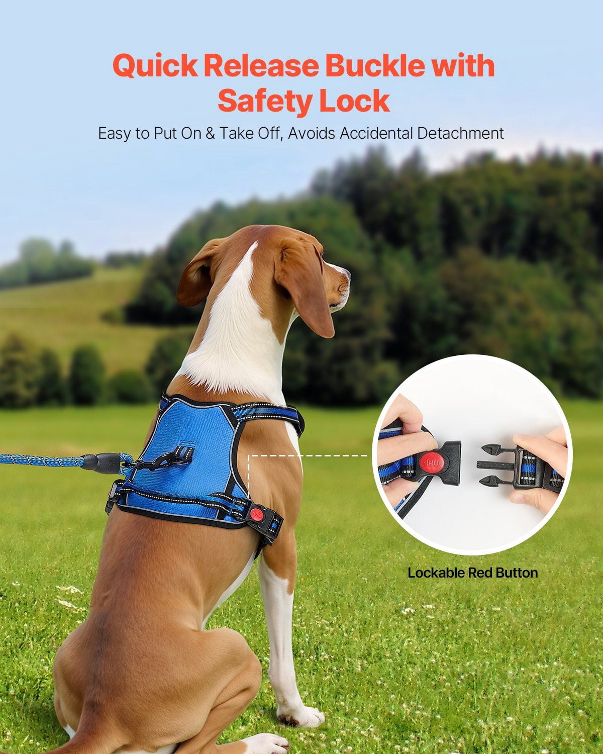 Large Dog Harness No Pull Adjustable Pet Vest with 5ft Leash Handle Metal Rings Buckles Reflective Stitching 600D Oxford Fabric for Training Walking Hiking