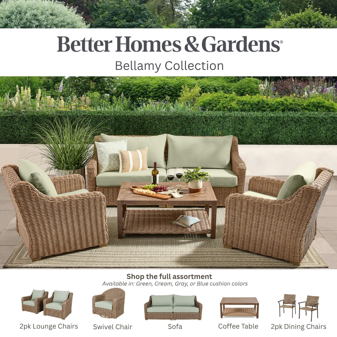 Better Homes & Gardens Bellamy Outdoor 1pc Sofa, Tan Wicker/Green Cushion