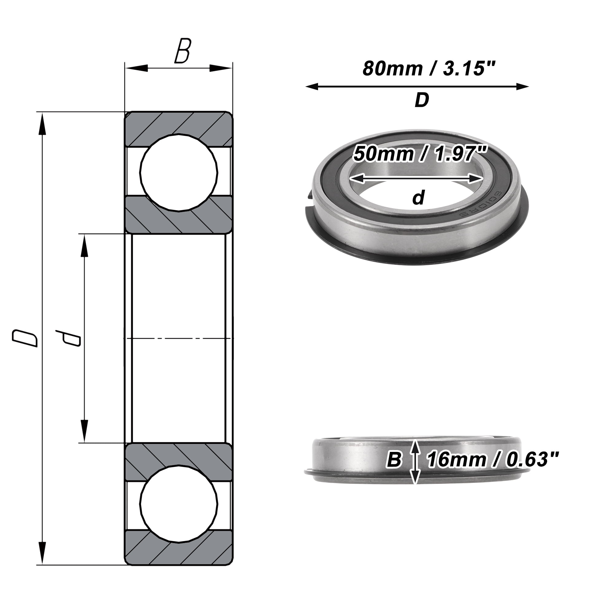 Unique Bargains 6010NR2RS Deep Groove Ball Bearings 50x80x16mm P0 Double Rubber Seal Lubricated Bearings 1 Pc Car Scooter Skateboard Wheel Universal Silver Tone Black