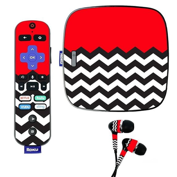 Skin Decal Wrap Compatible With Roku Ultra Sticker Design Red Chevron