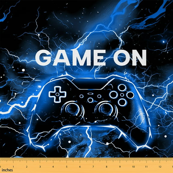 jejeloiu Video Game Fabric by the Yard 1 Yard,Game Gaming Home Decor Fabric by the Yard,Blue Lightning Sewing Fabric For Boys Girls,Super Cozy Bedroom Decoration