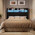 thumbnail image 4 of Amolife Queen Size Bed Frame, Platform Bed with RGB LED Lights & Charging Station, Velvet Wingback Headboard, Easy Assembly, No Box Spring Needed, Black, 4 of 10
