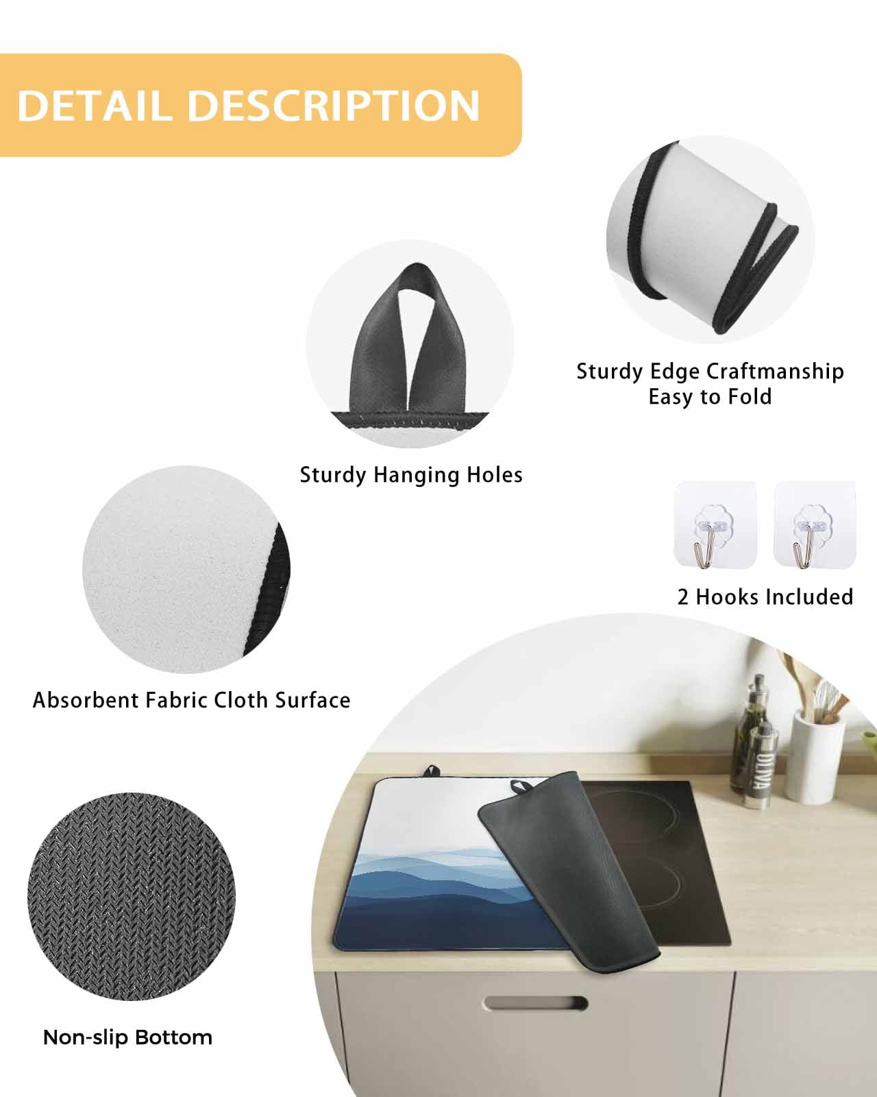 nqOlkjepod Large Induction Cooktop Protector Mat 36"x21", Blue Ombre Stove Top Covers for Electric Stove, Summer Minimalist Ocean Waves Decorative Stove Burner Cover Mats, Glass Top Stove Cover