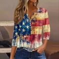 thumbnail image 2 of IYYVV 3/4 Length Sleeve Womens Tops 4th of July Button Down Shirts for Women Summer Top 2025 Patriotic Stars Stripes Flag Graphic Tees Red 2XL, 2 of 7