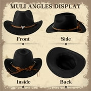 WoWstyle Black Cowboy Hat for Adult Men Women Cowgirl Hat with Adjustable Leather Hat Band Western Cattleman Cow Boy Rodeo Outfit for Outdoor Activities, Parties, Farm-Related Events, Music Festivals