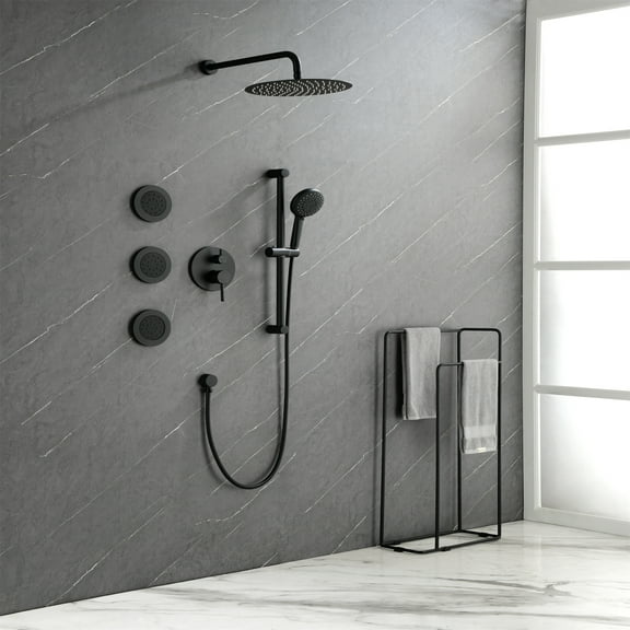 Cfowner Shower Faucets Sets, Wall Mounted Shower Faucet Set for Bathroom, Shower System with Shower Head, Hand Shower, Slide Bar, Bodysprays, Shower Arm Hose, Valve Trim