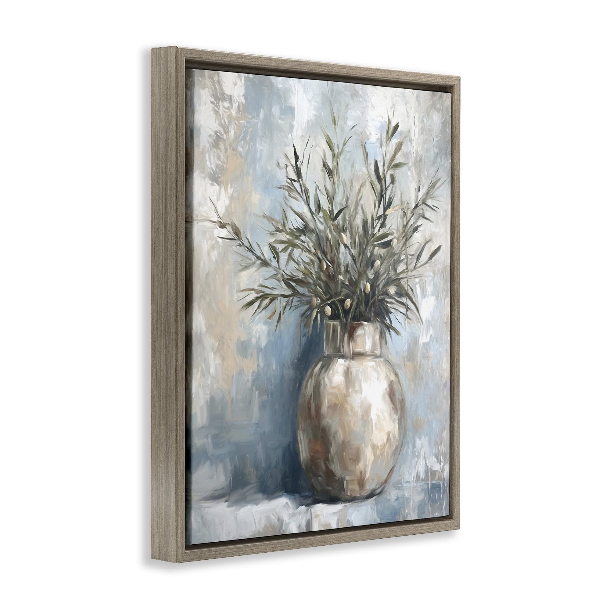Stupell Industries Potted Olive Branches Botanical & Floral Painting Brown Floater Framed Canvas Art Print Wall Art, 25 x 31