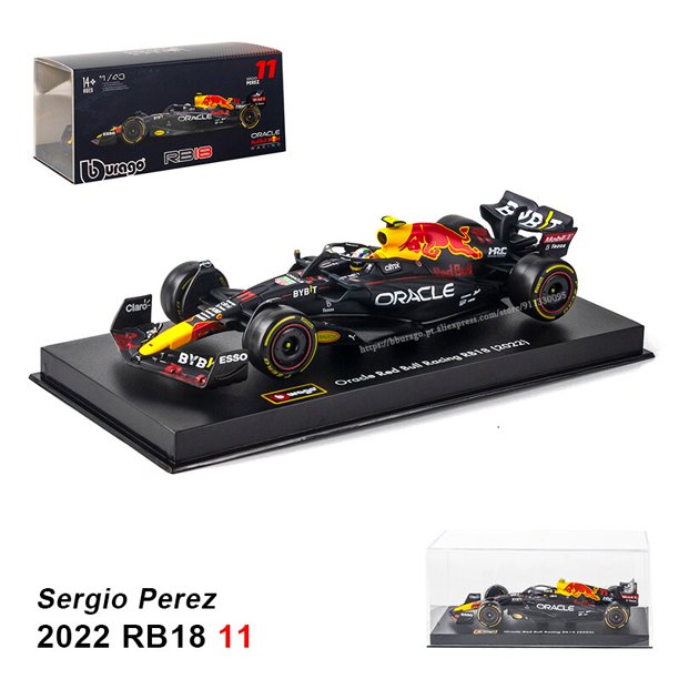 Bburago-coche de carreras de TORO ROJO, modelo de simulación RB18 1 # Verstappen 11 # Perez, colección de juguetes de aleación, 1:43, 2022, F1 Fivean unisex