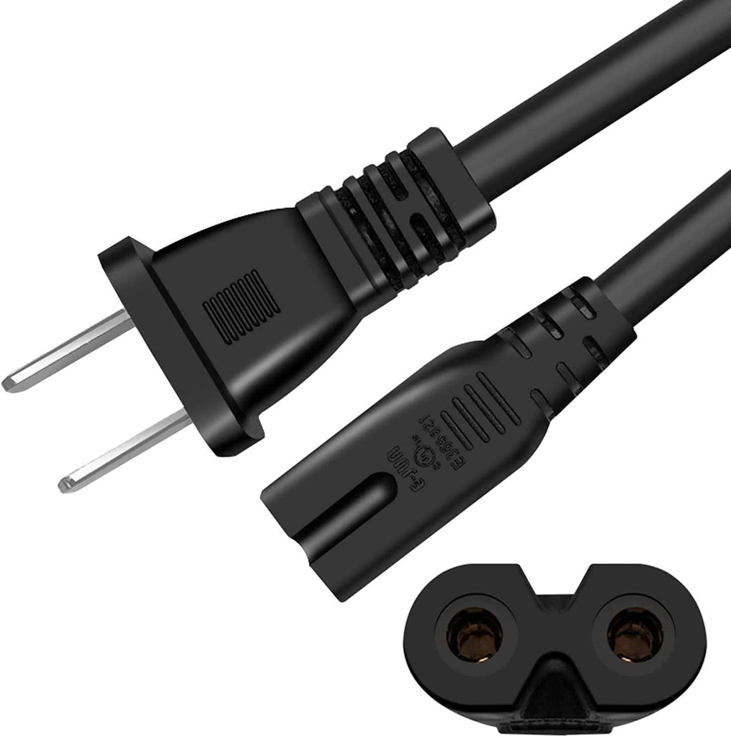 2 Pack AC Universal Power Cord ,2ft Power Cable 2 Prong for Camera