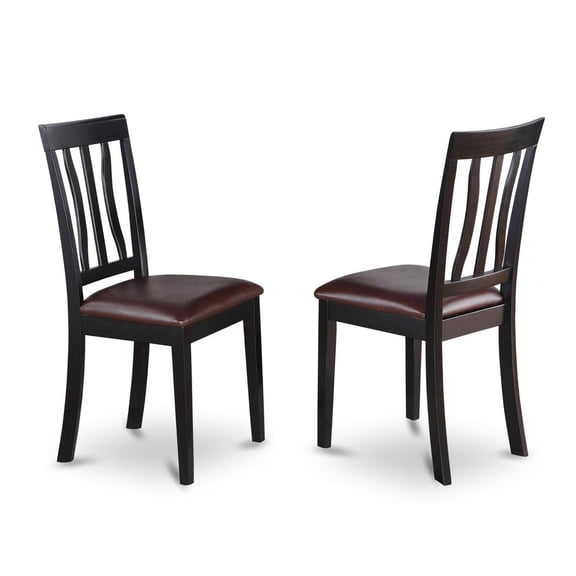 Pemberly Row Antique 39" Leather Dining Chairs in Cherry/Black (Set of 2)