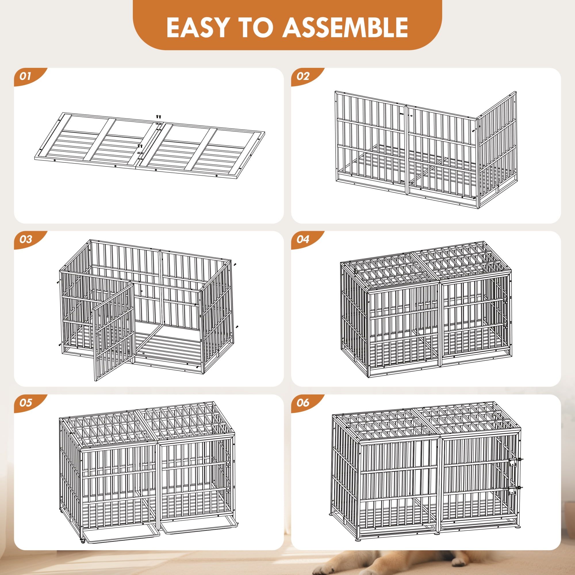 Jopath 61" Extra Large Heavy Duty Dog Crate Dog cage Strong Metal Dog Kennels and Pens Crates for Large Dogs